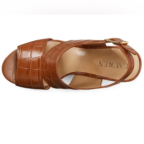 LAUREN Ralph Lauren Feona Crocodile-Embossed Leather Sandal Sz 11 - Picture 5 of 16
